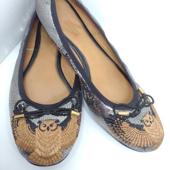 Owl (Wisdom) Vida Leather Embroidered Ballet Slippers Size 7 - Picture 2 of 14